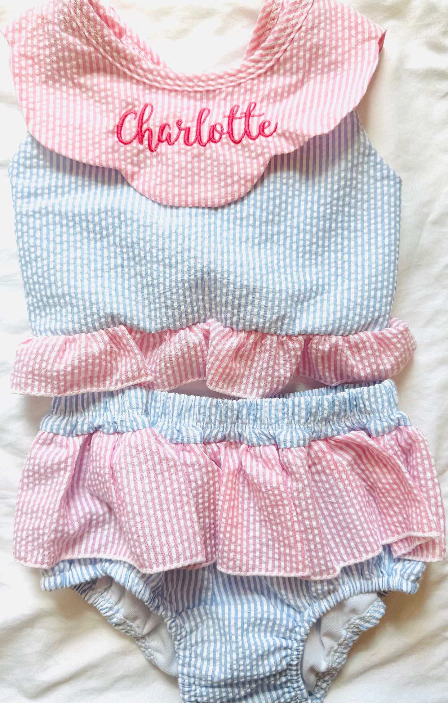 Seersucker 2 Piece Swim Suit