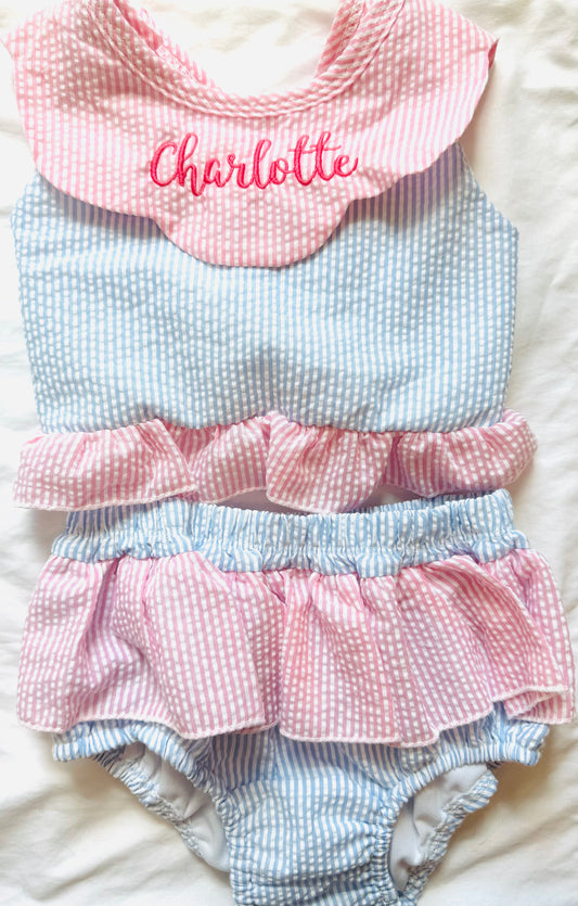 Seersucker 2 Piece Swim Suit