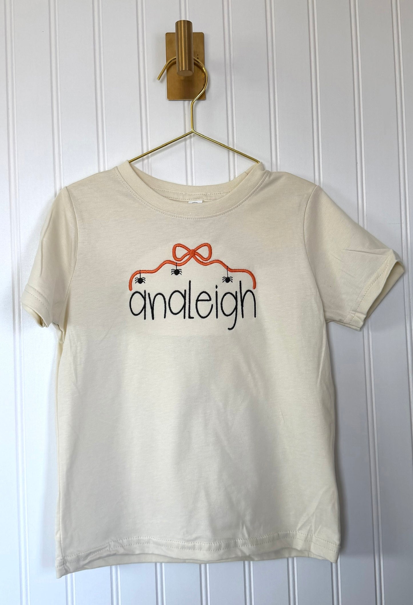 Personalized Halloween Embroidered Shirt for Kids | Spider Web Name Tee | Custom Halloween Shirt