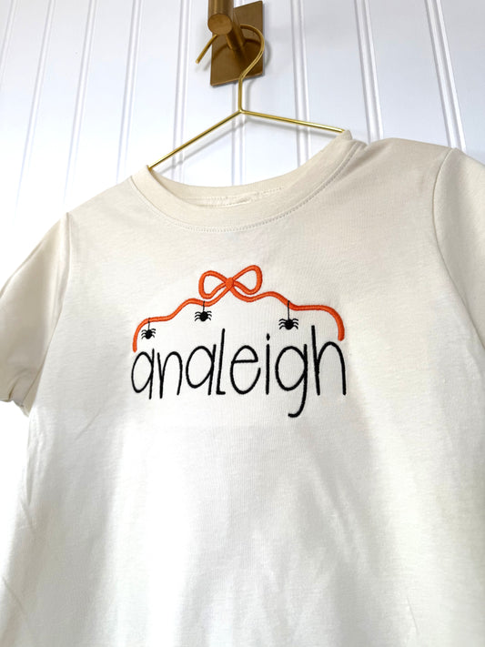 Personalized Halloween Embroidered Shirt for Kids | Spider Web Name Tee | Custom Halloween Shirt