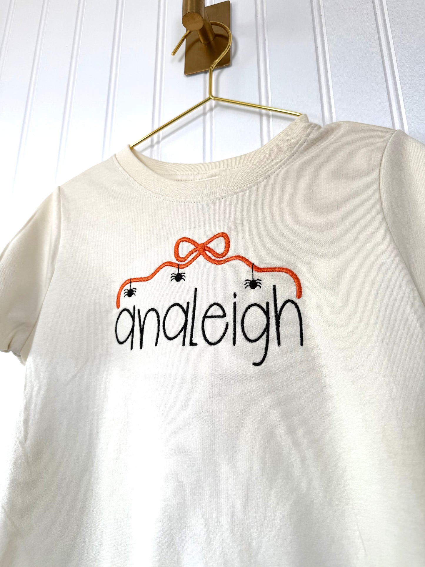Personalized Halloween Embroidered Shirt for Kids | Spider Web Name Tee | Custom Halloween Shirt